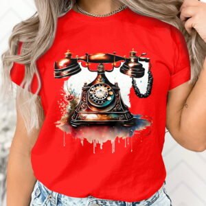 T-shirt Col Rond Femme – Old phone – Rouge