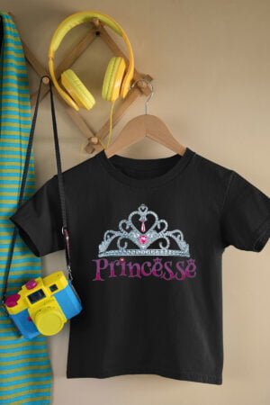 T-shirt Col Rond Fille – Crown princesse – Noir