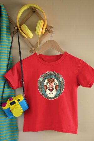 T-shirt Col Rond Fille – Lion Head – Rouge