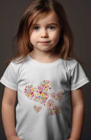 T-shirt Fille – coeur en fleur – Blanc