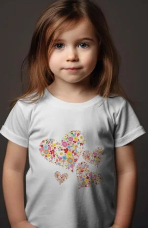 T-shirt Fille – coeur en fleur – Blanc