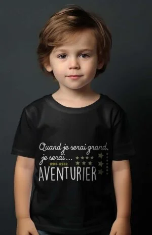 T-shirt Garçon – aventurier – Noir