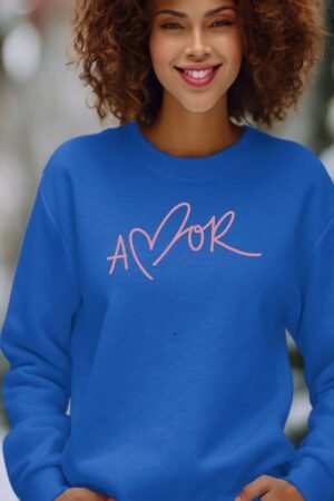 Amor fun color – Sweat Col Rond Femme – Bleu Roi