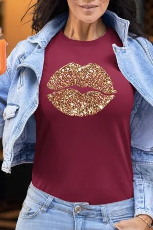 Big bouche gold – Tshirt Femme – Bordeaux