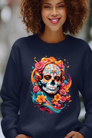 Calavera Florale – Sweat Col Rond Femme – Marine
