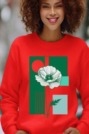 Flower style – Sweat Col Rond Femme – Rouge