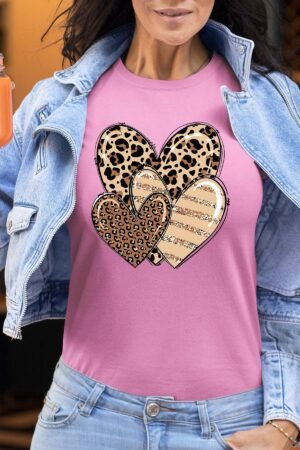 Three coeurs leo – Tshirt Femme – Rose
