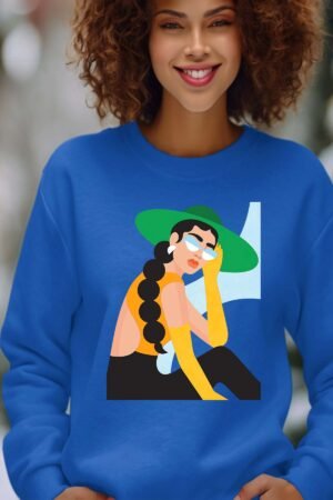 chapeau vert retouche – Sweat Col Rond Femme – Bleu Roi