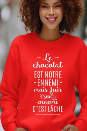 chocolat ennemi – Sweat Col Rond Femme – Rouge