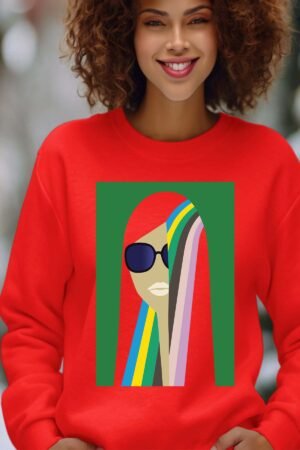 colorful hair V2025 – Sweat Col Rond Femme – Rouge