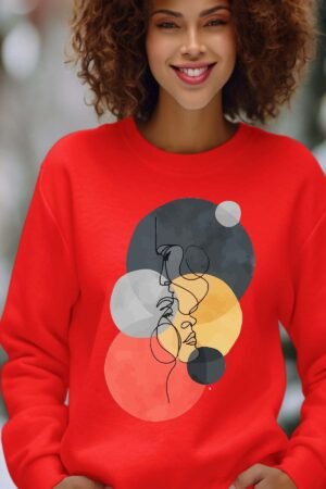 colorful round head – Sweat Col Rond Femme – Rouge