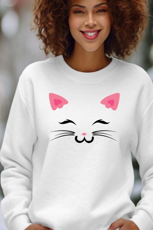 pink face cat - Sweat Col Rond Femme
