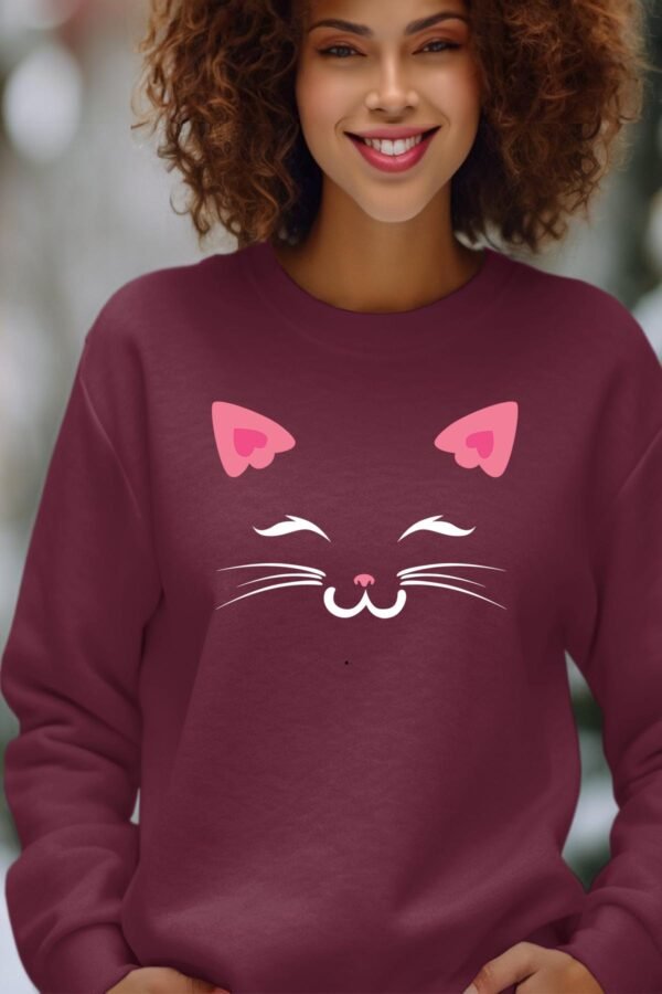 pink face cat - Sweat Col Rond Femme