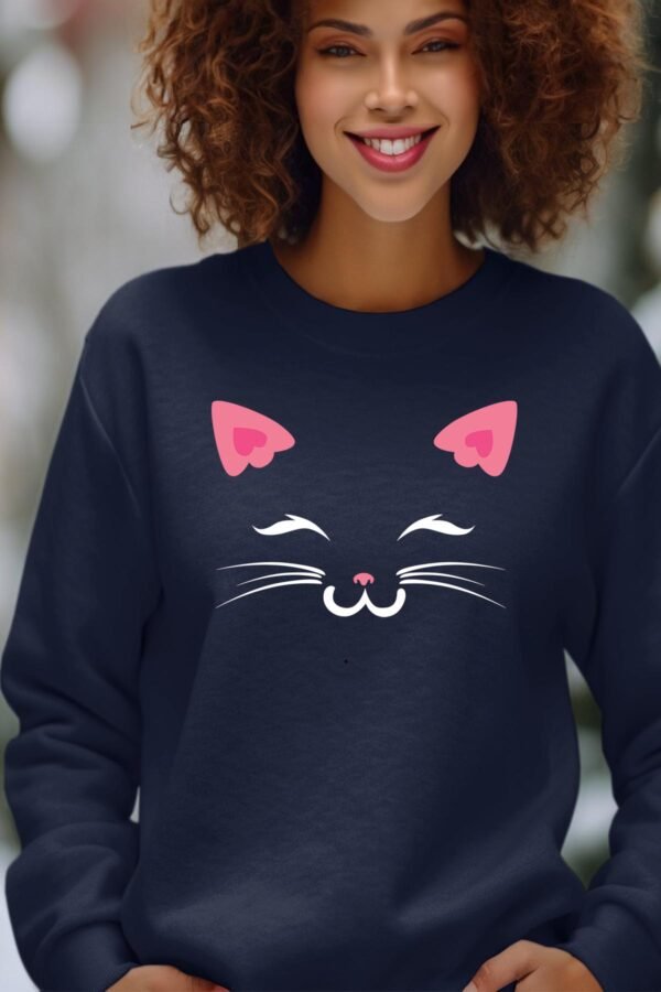pink face cat - Sweat Col Rond Femme