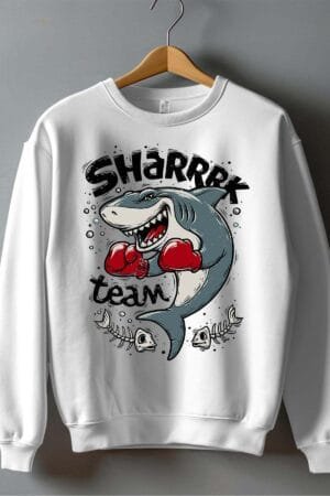 sharrrk Team – Sweat Col Rond Garçon – Blanc