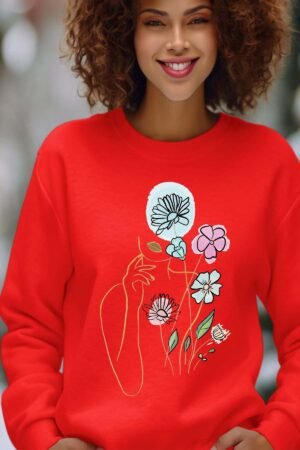 silhouette girl – Sweat Col Rond Femme – Rouge