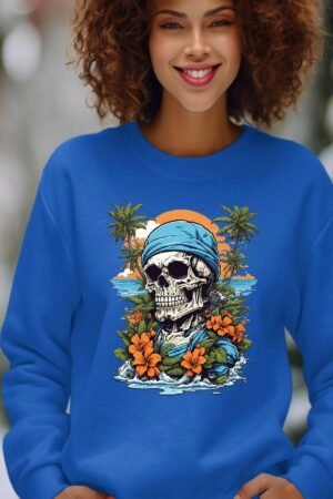 skull tropical - Sweat Col  Rond Femme