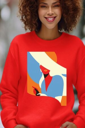 tableau news – Sweat Col Rond Femme – Rouge