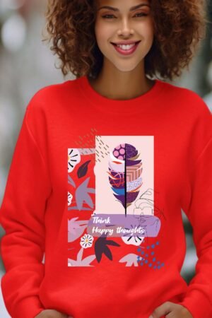 think happy – Sweat Col Rond Femme – Rouge