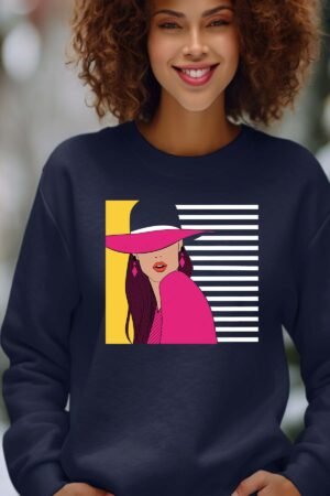 with hat Evol – Sweat Col Rond Femme – Marine