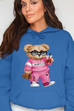 Bear Heartless – Sweat Capuche Femme – Bleu Roi