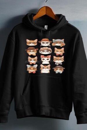 Cat Familly – Sweat capuche Fille – Noir
