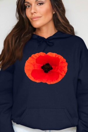 Coquelicot rouge – Sweat Capuche Femme – Marine