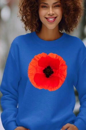 Coquelicot rouge – Sweat Col Rond Femme – Bleu Roi