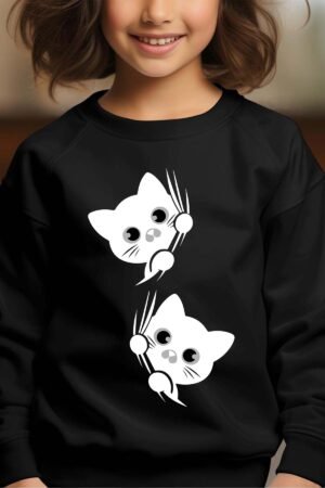 Curious Cats – Sweat Col Rond Fille – Noir