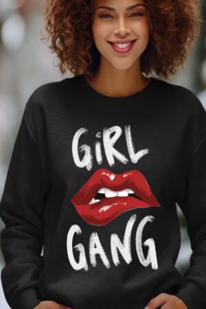 Girl Gang BLANC – Sweat Col Rond Femme – Noir