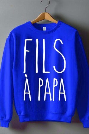 fils papa – Sweat Col Rond Garçon – Bleu Roi