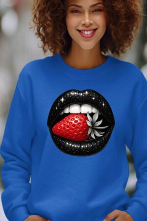 strawberry mouth – Sweat Col Rond Femme – Bleu Roi