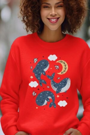 Baleine moon – Sweat Col Rond Femme – Rouge