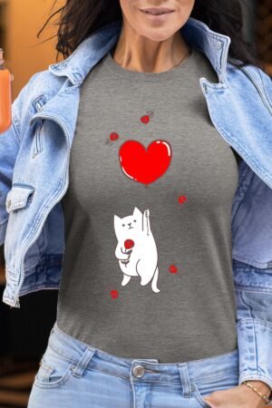 Chat vole coeur – Tshirt Femme – Gris