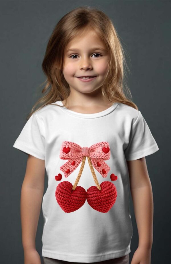 T-shirt Col Rond Fille - Faux Crochet Cherry