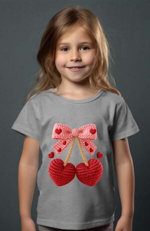 Faux Crochet Cherry – Tshirt Fille – Gris
