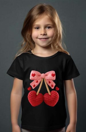 T-shirt Col Rond Fille - Faux Crochet Cherry