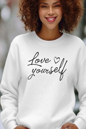 Love Yourself – Sweat Col Rond Femme – Blanc