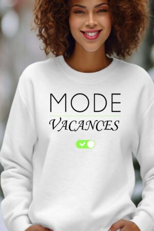 MODE VACANCES – Sweat Col Rond Femme – Blanc