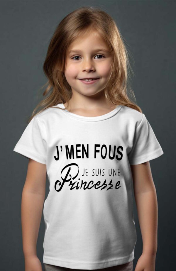 T-shirt Col Rond Fille - J'men fou je suis une princesse