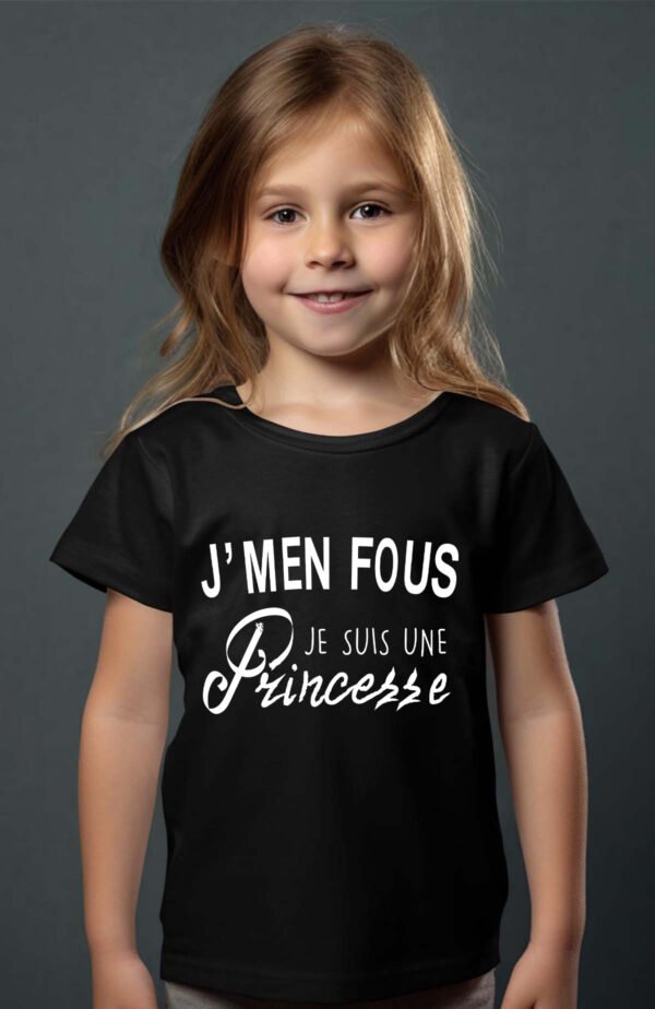 T-shirt Col Rond Fille - J'men fou je suis une princesse