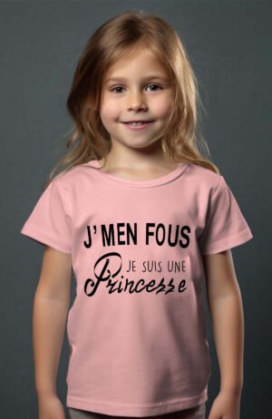T-shirt Col Rond Fille - J'men fou je suis une princesse