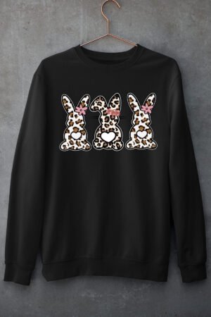 Sweat Col Rond Femme – 3 Lapins – NOIR