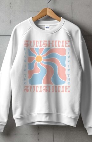 Sweat Col Rond Femme – Live sunshine – Blanc