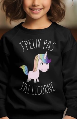 Sweat Col Rond Fille en Gros | J'peux pas j'ai licorne