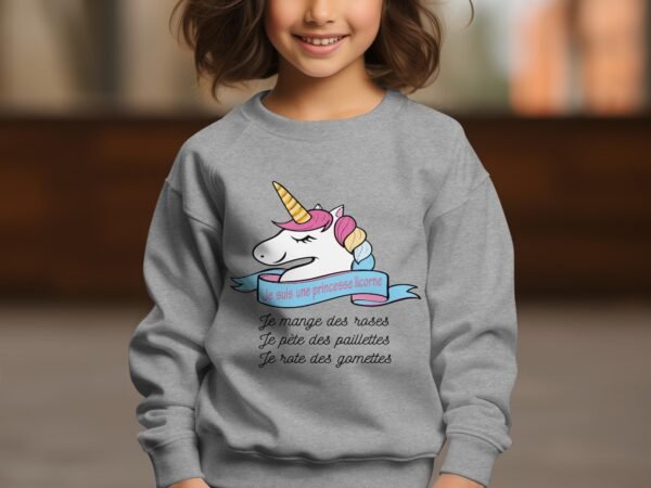 Sweat Col Rond Fille en Gros | Princesse licorne