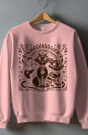 Sweat Femme Col Rond – 3 cats tatou – Rose