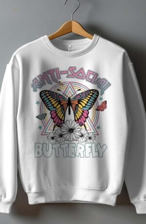 Sweat Femme Col Rond – AntiSo Butterfly – Blanc