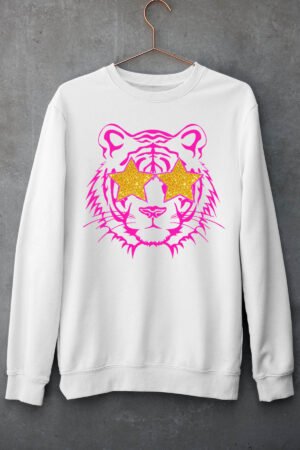 Sweat col rond Fille – tiger gold – BLANC