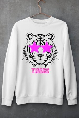 Sweat col rond Fille – tiger star – BLANC